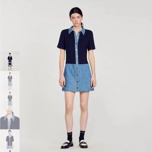 Sandro Tweed and Denim Short Dress NWOT